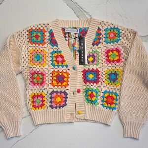 NWT Central Park West KID Patchwork Crochet Cardigan Size L